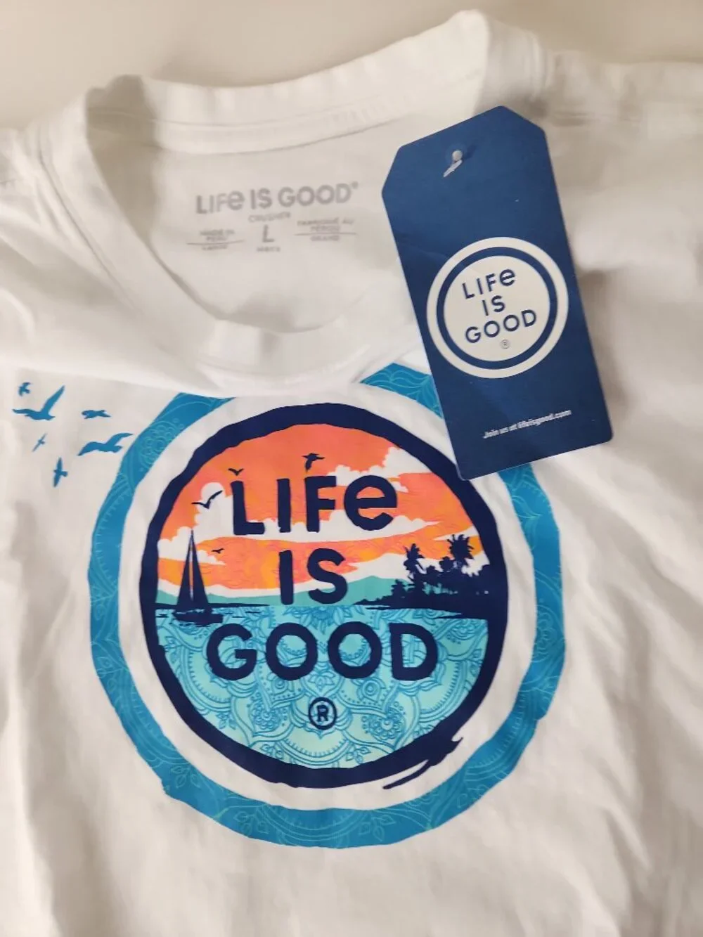 Life is Good Men's Crusher Tee short sleeve Cloud White Ocean Coin L NWT_4